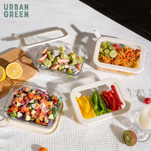 Glass Food Storage Containers with Glass Lids (Ivory White -4s)