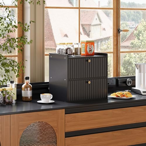 Rustic Bread Box for Kitchen Countertop Bamboo Bread Storage Container Bin Double Layer BreadBox Farmhouse Large Capacity Food Organizer Black (Black)