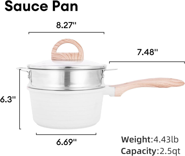 JEETEE 2.5 Quart Saucepan with Steamer Basket, Small Sauce Pot with Lid,Nonstick Coating with Pour Spout, Induction Compatible Cookware Sauce Pan for Cooking, PFOA/PFOS Free