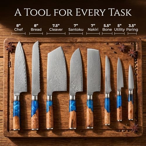 Real Forged Damascus 8pc Japanese (8 Count)
