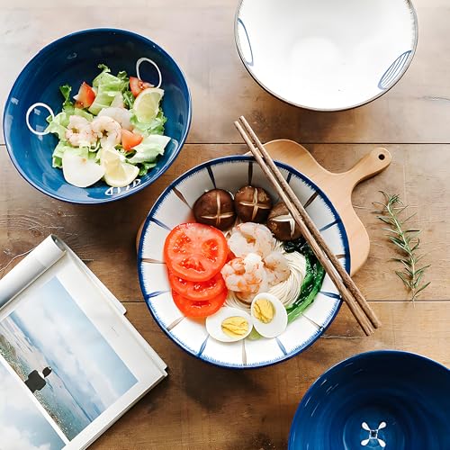 8 Inch 38OZ Ceramic Bowl Set of 4 (Blue and White)