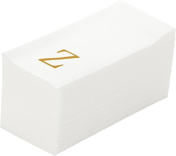 Luxenap 15.8 X 7.9 Inch Linen-Feel Guest Towels, 2000 Lettered Hand Towels - Gold Letter 'Z', Sans Serif Font, White Paper Dinner Napkins, airlaid, For Restrooms And Tables - Restaurantware