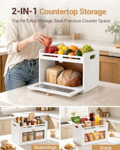 Bread Box for Kitchen Countertop (White / 1-Tier)