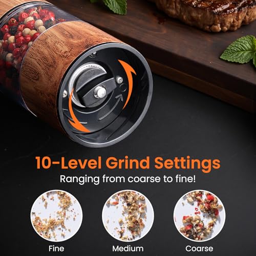 Electric Salt and Pepper Grinder Set Rechargeable (Wood Grain)
