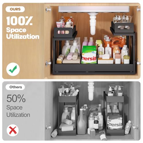 1 Pack Expandable Under Sink Organizers And Storage With Upgrade Ball (1 Pack-15.3"-24.2"W / Black)