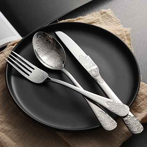 Silverware Set 40 Pieces Stainless Steel Flatware Cutlery Set Service for 8 Kitchen Utensil Tableware Sets Include Knives Forks Spoons for Kitchen Home Restaurant (4 Count)