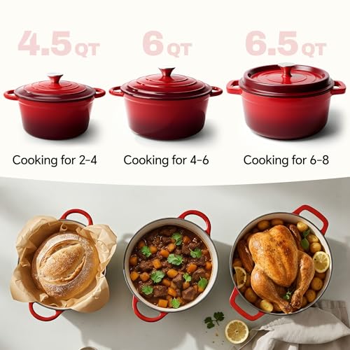 6 Quart Dutch Oven Pot with Lid (6 QT / Red)