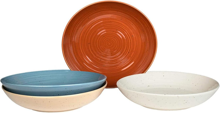 Sango Siterra Painter's Palette Stoneware Pasta Bowls (Set of 4) – Pasta & Serving Bowls, Earthy Reactive Glaze, Multi Assorted Colors, Microwave & Dishwasher Safe, for Everyday Dining & Entertainment