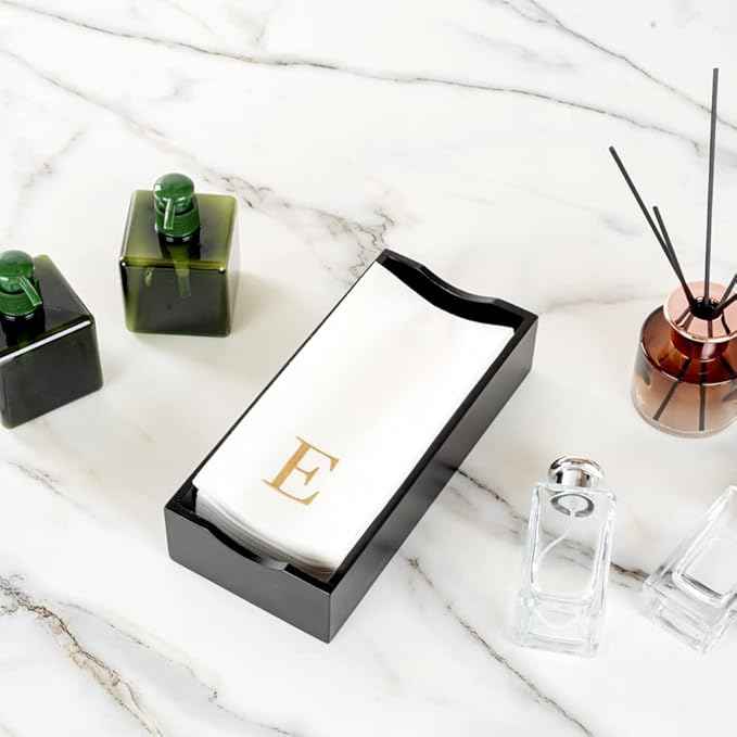 Luxenap 15.8 X 7.9 Inch Linen-Feel Guest Towels, 50 Lettered Hand Towels - Gold Letter 'E', Sans Serif Font, White Paper Dinner Napkins, airlaid, For Restrooms And Tables - Restaurantware