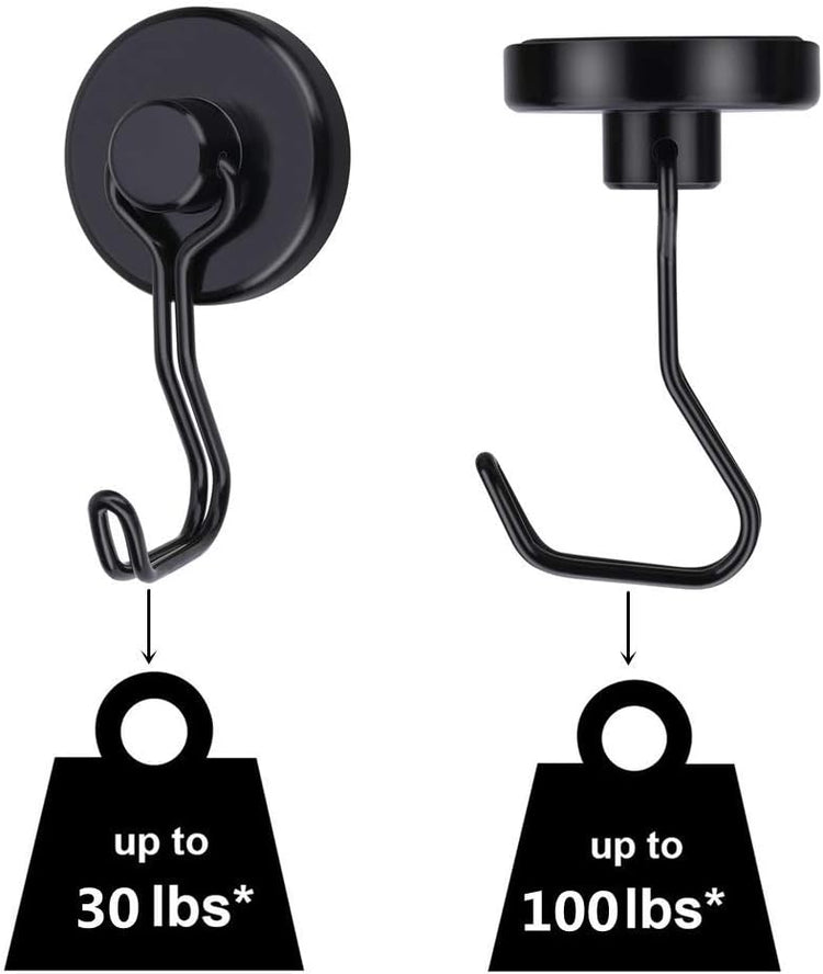 Magnetic Hooks 100LB Cruise Refrigerator Heavy Duty Neodymium Rare Earth Magnetic Hangers, Rubber Scratch-Resistant Base, Ideal for Indoor/Outdoor Hanging(Black 6Pack)