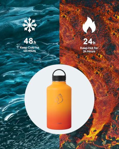 Half Gallon Water Jug Insulated Stainless Steel (64 Ounces / Yellow Orange)
