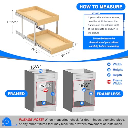 2 Tier Pull Out Cabinet Organizer with Soft Close Slides (14''W x22''D / 2 Tiers)
