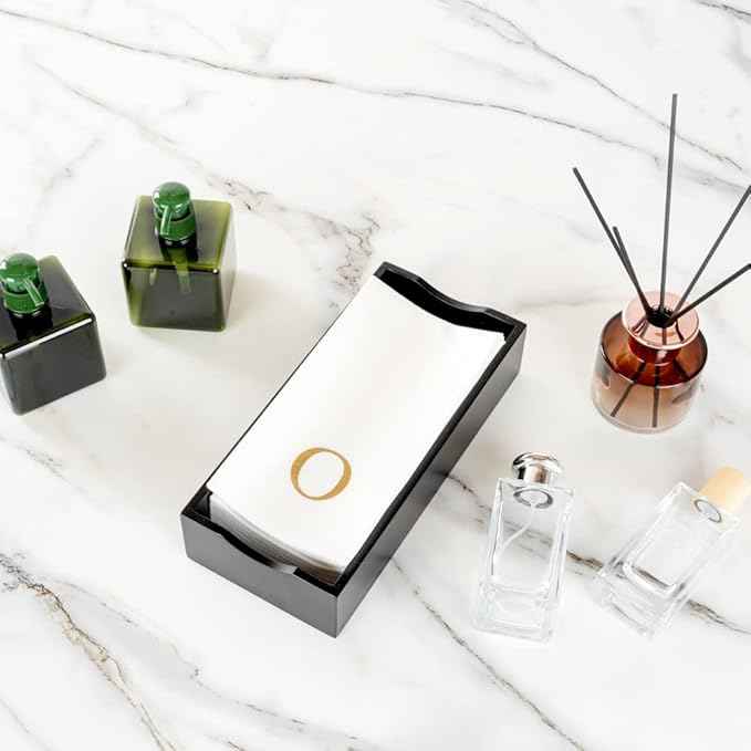Luxenap 15.8 X 7.9 Inch Linen-Feel Guest Towels, 50 Lettered Hand Towels - Gold Letter 'O', Sans Serif Font, White Paper Dinner Napkins, airlaid, For Restrooms And Tables