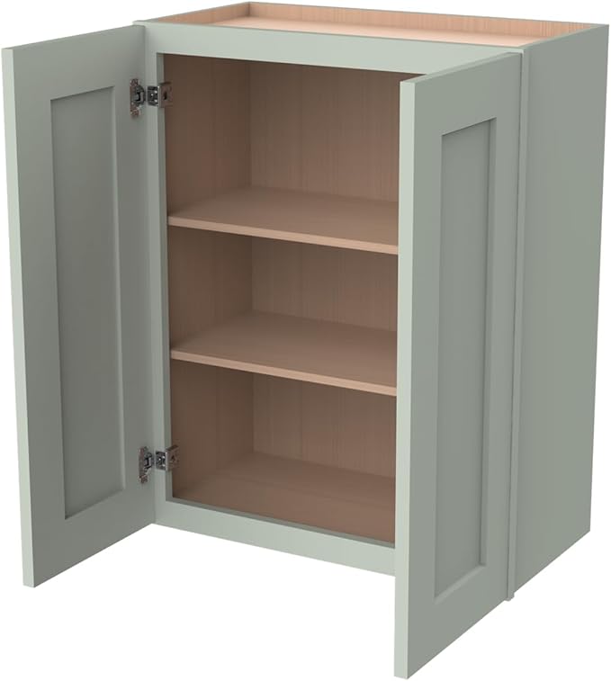 Wall-Mounted Cabinet – Solid Wood Shaker Style Medicine Cabinet with Adjustable Shelves & Soft-Close Doors for Bathroom, Kitchen, and Office Storage (Jade Green, 42" W x 12" D x 36" H)