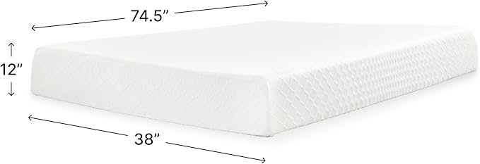 Signature Design by Ashley Chime Memory Foam 12" Twin Mattress with Thick Memory and Support Foam for Pressure Relief, Fiberglass Free, Mattress In A Box