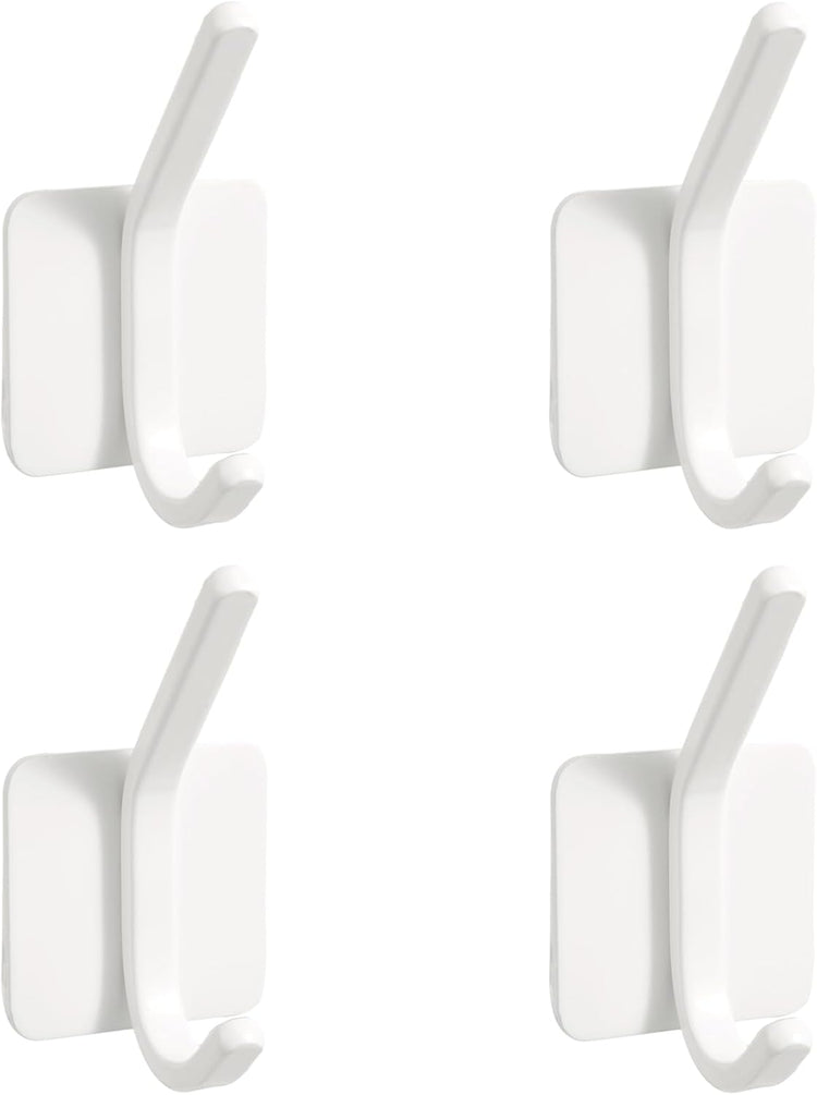 Aluminum Wall Hooks, No Drill Damage-Free Adhesive Hook, Product for Hanging Heavy Duty for Bathroom Kitchen Home (Double Square White Hook, 4)