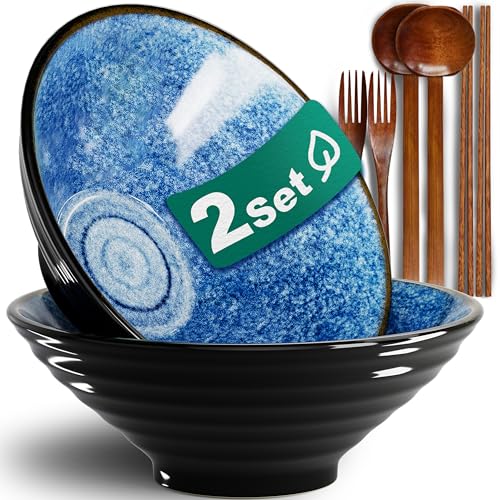 8 Inch 2 Sets Ceramic Ramen Bowl (A:Ocean Blue / 8 INCH 2 Set)