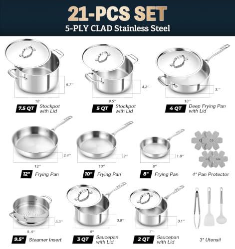 5 Ply Stainless Steel Cookware Set 21 Piece