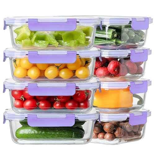 8 Pack 36oz Large Glass Meal Prep Containers with Leak Proof Snap (Purple / 8 Pack 36oz)