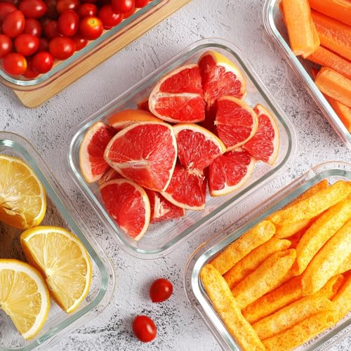 8 Pack 36oz Large Glass Meal Prep Containers with Leak Proof Snap (Light Blue / 8 Pack 36oz)