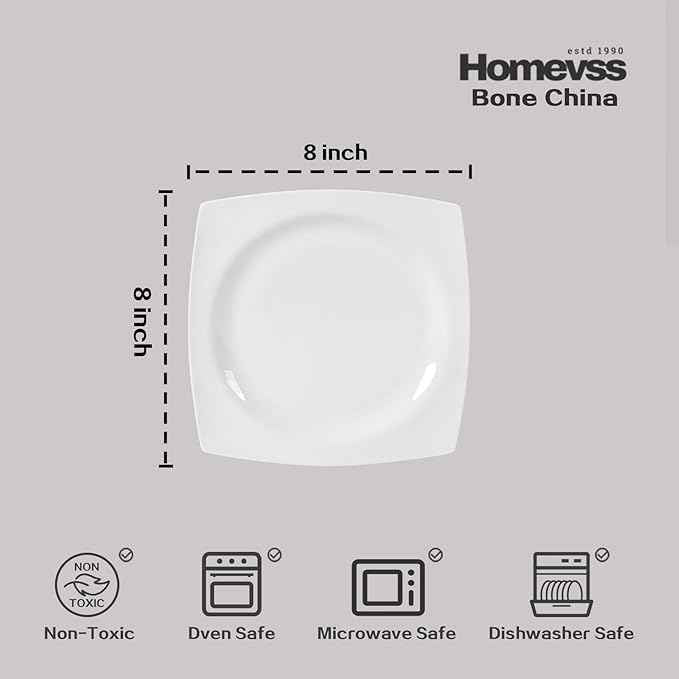 HomeVss, New Bone China Dinnerware Set, Rim Square Shape, 16pc Set