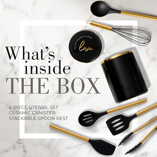 Black and Gold Kitchen Utensils Set with Holder (8PC Black & Gold)