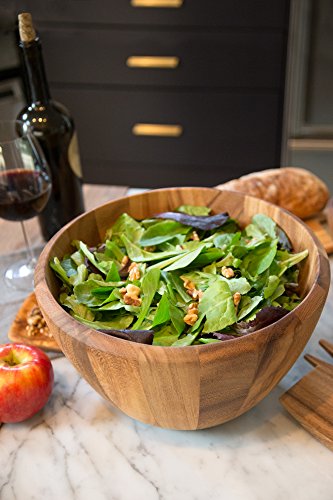 Acacia Wood Salad Bowl (12" Extra Large Madera Salad Bowl)