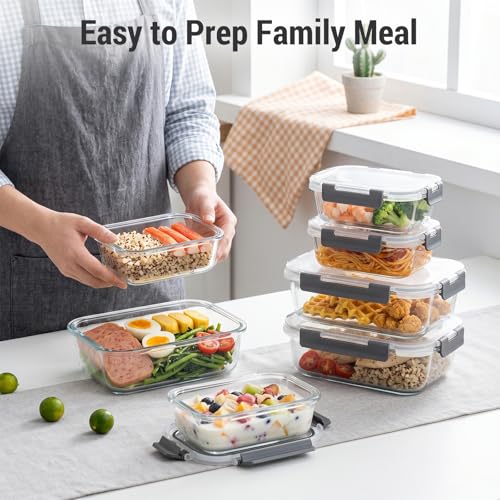 10 Sets 36 oz & 12 oz Glass Food Storage Containers with lids (Gray)
