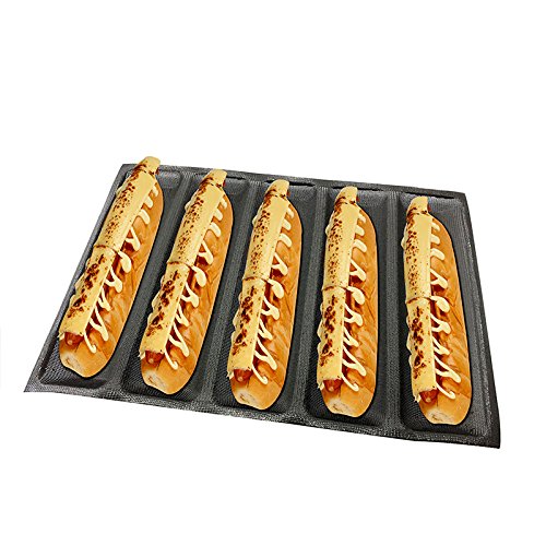 Hot Dog Molds Silicone Bread Forms Non Stick Bakery Trays For Roll Toasting 5 Loaves 12" Sheets