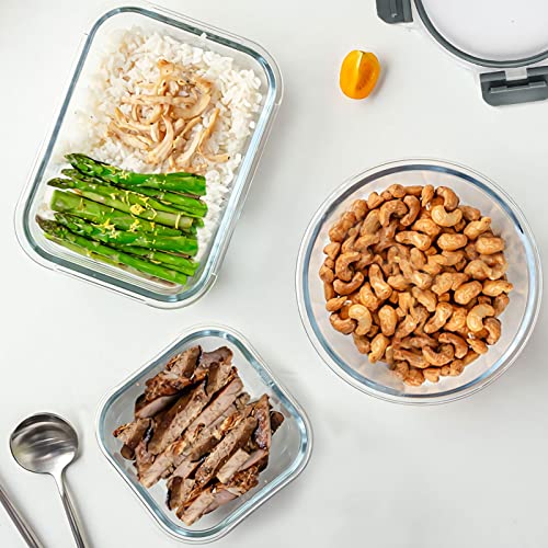 30 Pieces Glass Food Storage Containers Set with Lids (Gray / 15 Pack)