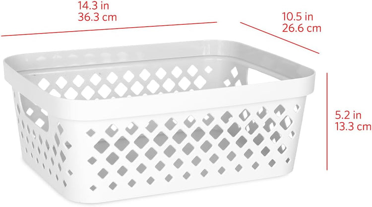 Glad Plastic Storage Basket Set, Value Pack of 6 | Open Storage Bins for Shelves, Bathroom, Pantry, Closet | Nesting Organizer Boxes with Handles, 2 Gallon, White