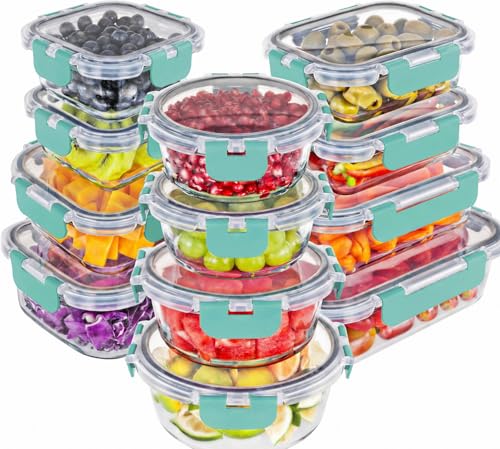 Premium Borosilicate Glass Food Storage Containers with lids Set (Turquoise)