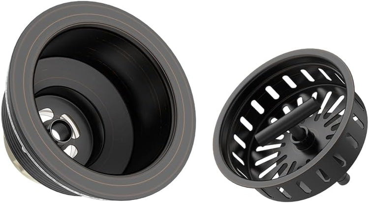 KONE 3-1/2 Inch Bronze Kitchen Sink Drain Assembly Kit - Oil Rubbed Bronze Stainless Steel with Strainer Basket/Drain Stopper