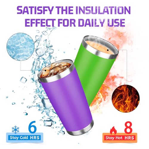20oz Tumbler with Lid Double Wall Vacuum Insulated Travel Coffee Mug Stainless Steel Thermal Cup Powder Coated Sturdy Coffee Tumbler Bulk for Hot and Cold Beverages (20 Ounces (6 Pack) / Green-Teal-Orange-Yellow-Purple-Lavender)