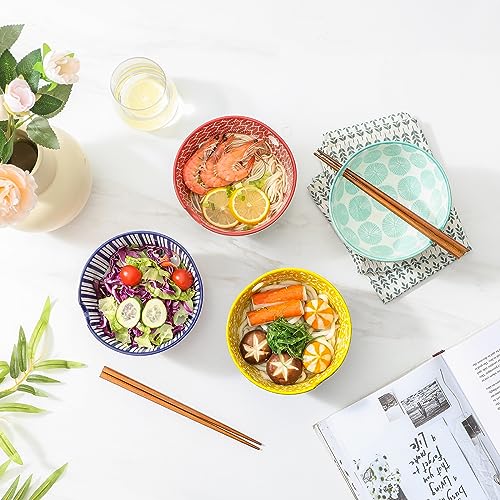Ceramic Ramen Bowls Set (6 inch, 4pcs / Assorted Colors)