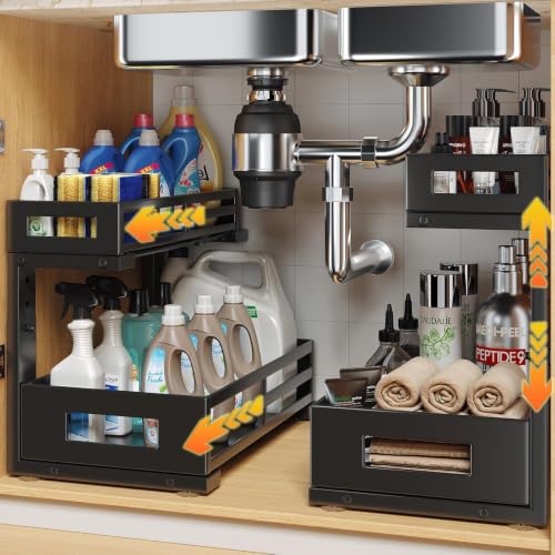 2 Pack Under Sink Organizer and Storage (2 Pack-15.7"Dx11.4"-16.34"H / Black)