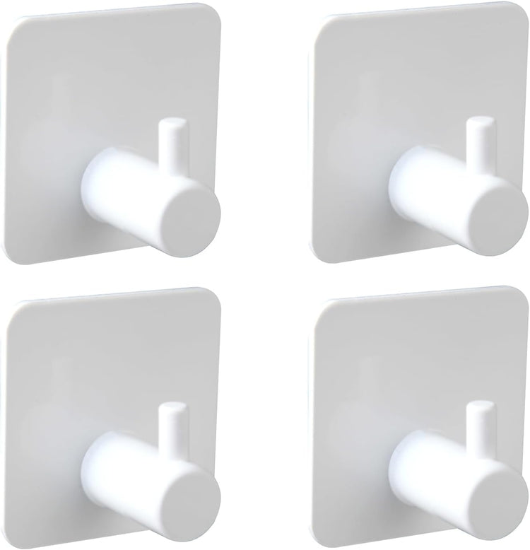 Aluminum Wall Hooks, No Drill Damage-Free Adhesive Hook, Product for Hanging Heavy Duty for Bathroom Kitchen Home (Single Square White Hook, 4)
