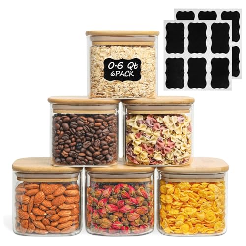 Square Glass Containers with Lids 0.6 Qt (0.6 qt x 6)