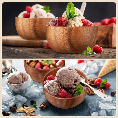 12 Pcs 5in Acacia Wooden Bowls Small Calabash Bowls Round Wood Salad Hand Carved Calabash Dip Tray for Serving Popcorn Pasta Candy Cereal Coconut Nuts Sauce Appetizers Kitchen