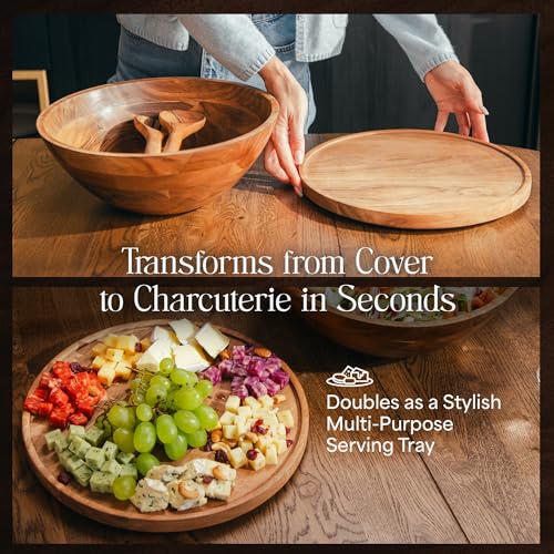 Large Wooden Salad Bowl Set 12.5 Inch with Serving Utensils (Natural / 12.5)