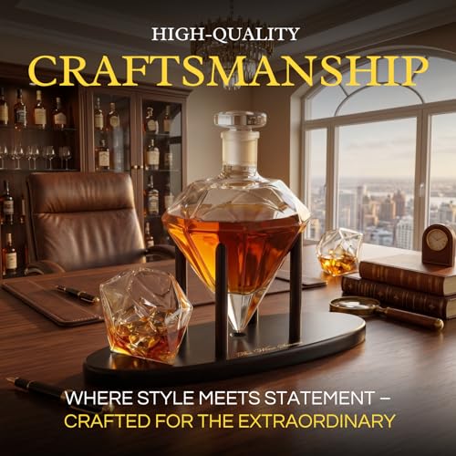 Diamond Whiskey Decanter with 2 Diamond Glasses Set