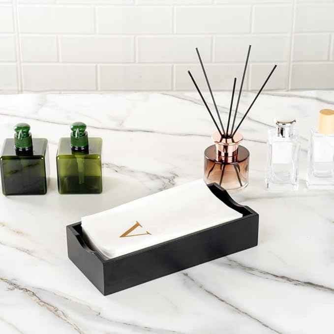 Luxenap 15.8 X 7.9 Inch Linen-Feel Guest Towels, 2000 Lettered Hand Towels - Gold Letter 'V', Sans Serif Font, White Paper Dinner Napkins, airlaid, For Restrooms And Tables
