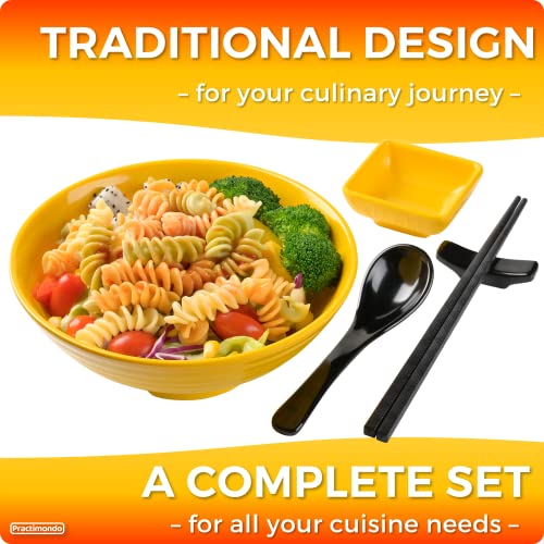 Unbreakable Ramen Bowl Set with Chopsticks and Spoon (2 Bowl Set / Yellow)
