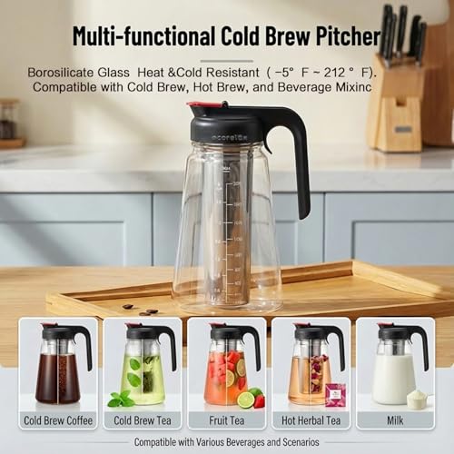 Cold Brew Coffee Maker With Stainless Steel Filter ((Black 64oz))