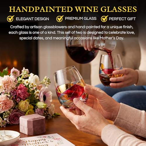 Artisanal Hand Painted Stemless Wine Glasses (2 Count)