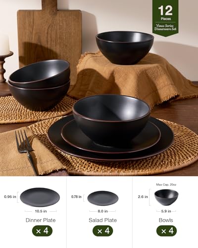 Venus Plates and Bowls Sets (Black / Serves 4 (12pc))