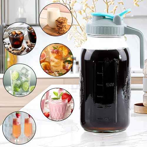 Cold Brew Coffee Maker 64 Oz Wide Mouth Mason Jar Iced Coffee Maker 2 Set Half Gallon Glass Pitcher With Strainer 2 Quart Cold Brew Pitcher With Spout Lids For Fridge
