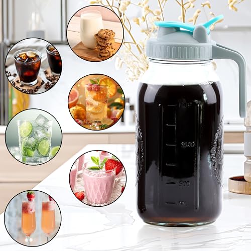 Cold Brew Coffee Maker 64 Oz Wide Mouth Mason Jar Iced Coffee Maker 2 Set Half Gallon Glass Pitcher With Strainer 2 Quart Cold Brew Pitcher With Spout Lids For Fridge