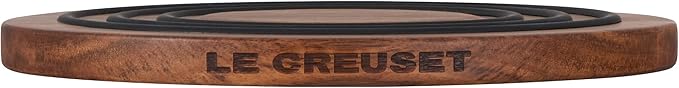 Le Creuset Magnetic Wooden Trivet, Acacia Wood with Black Silicone Rings