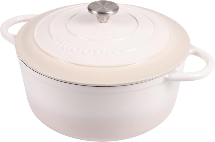 Nuovva Enamelled Cast Iron Dutch Oven Pot with Lid 6.4 Quart Non Stick Casserole Pot – Heavy Duty & Oven Safe up to 500° F for Bread Baking, Braising, Stews, Roasting – 28cm Oyster - Nestoria